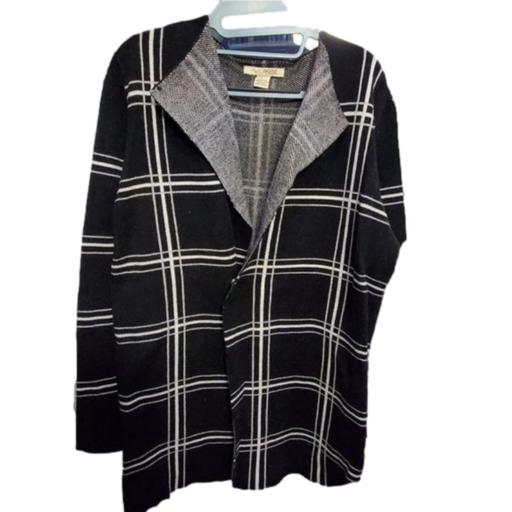 Ava Paige black white plaid sweater jacket‎ Costigan size XL NEW!!!